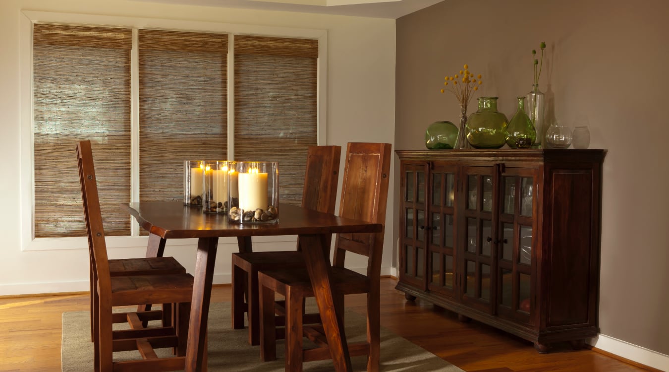 Woven shutters in a Salt Lake City dining room.